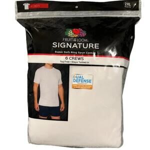 NEW Fruit of the Loom Size 2XL Signature Pack 6 Crew Neck Tee Under Shirts A10